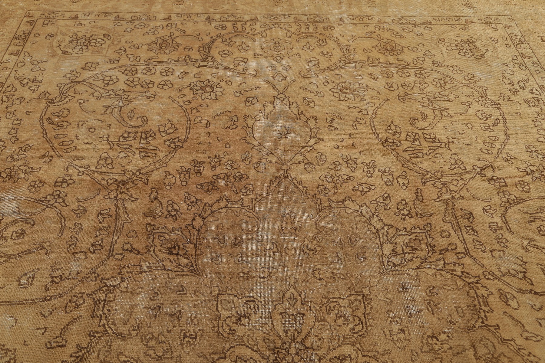 ANTIQUE Distressed Rug 9x12 Geometric Oriental Gold Brown Muted Over