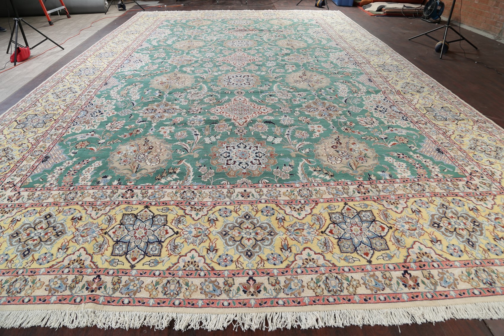 New GREEN Nain Wool/Silk Extra Large Rug Oriental Carpet Floral