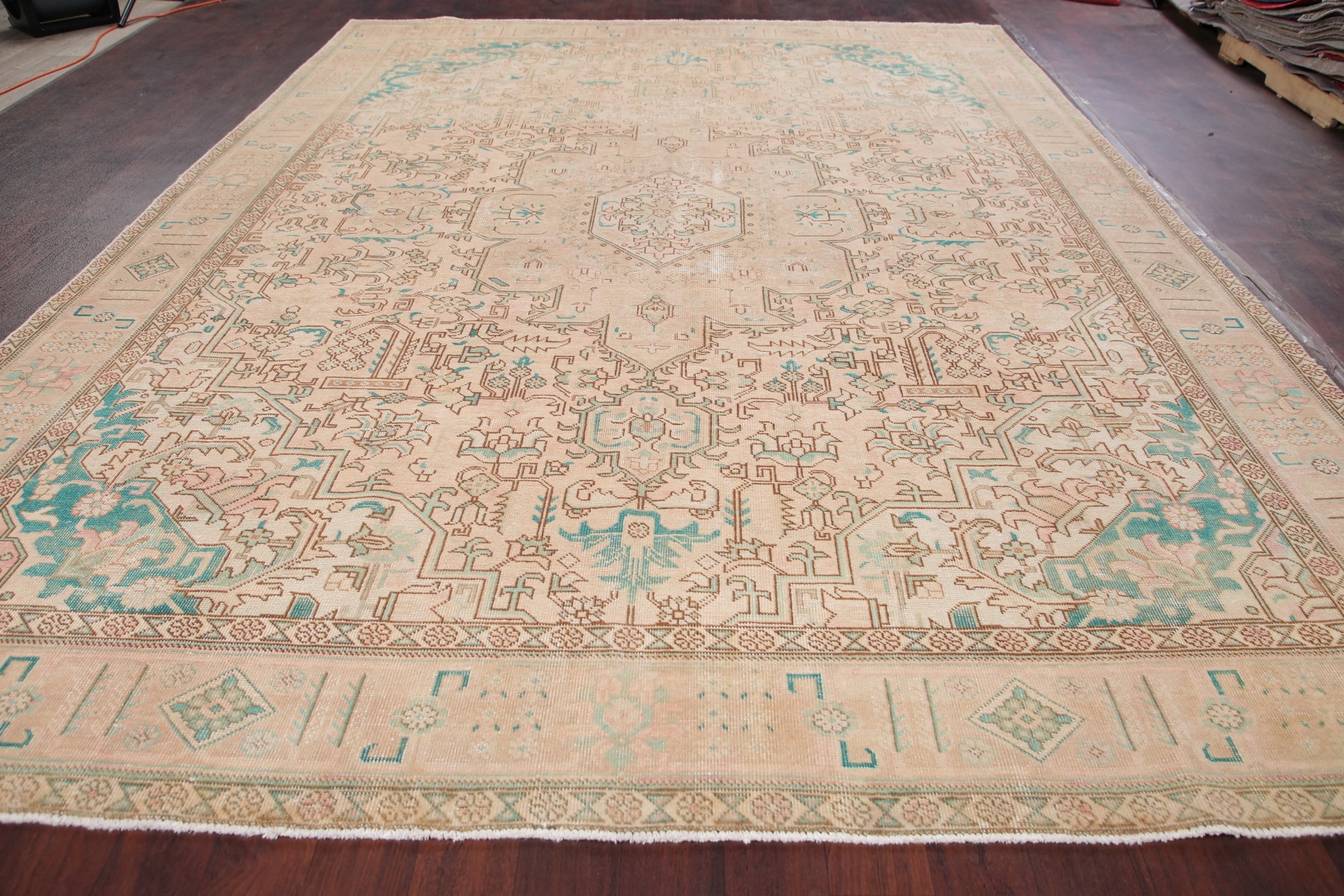 Antique 9x12 Geometric MUTED Distressed Oriental Area Rug FADED Peach Turquoise 642147644459 eBay