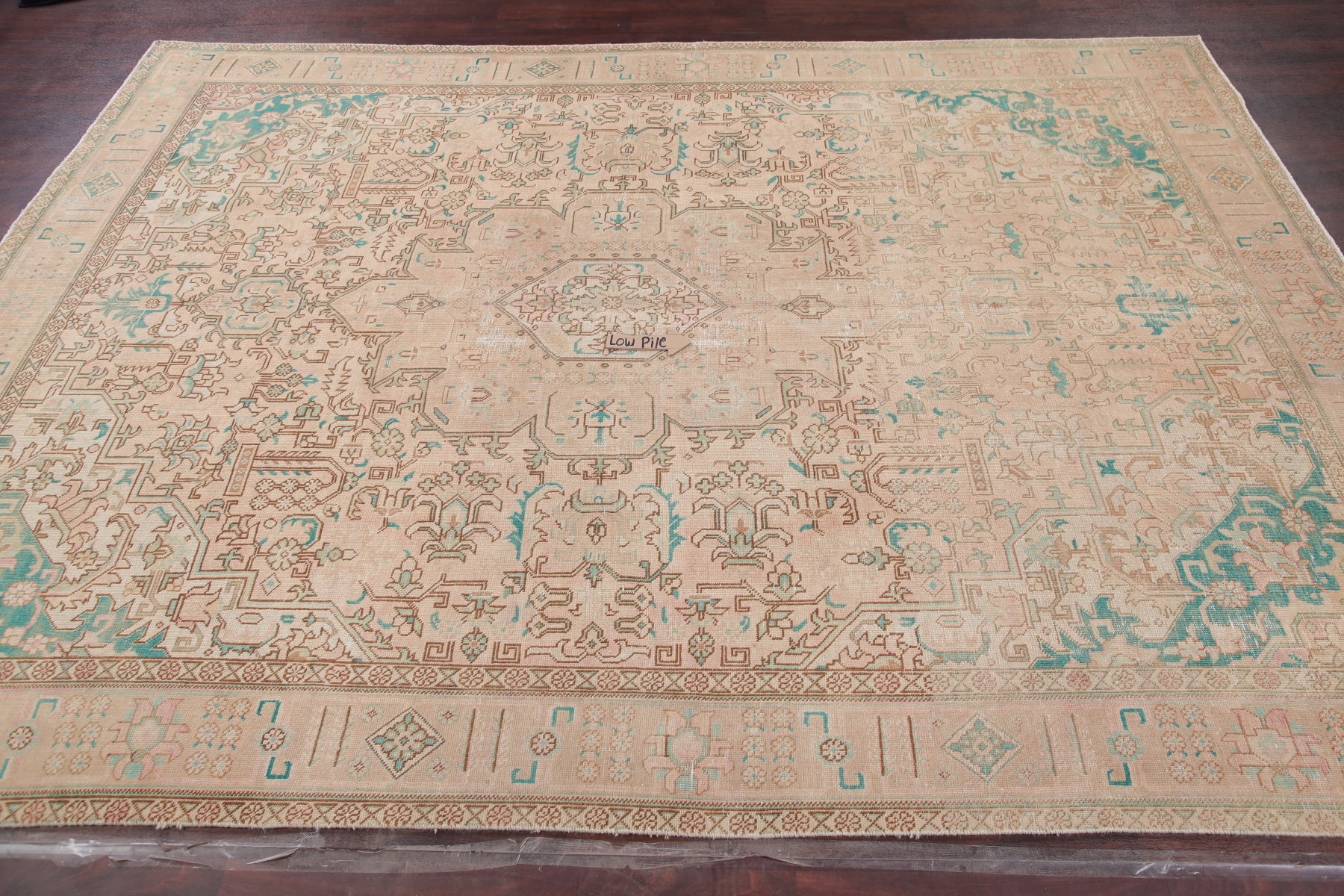 Antique 9x12 Geometric MUTED Distressed Oriental Area Rug FADED Peach