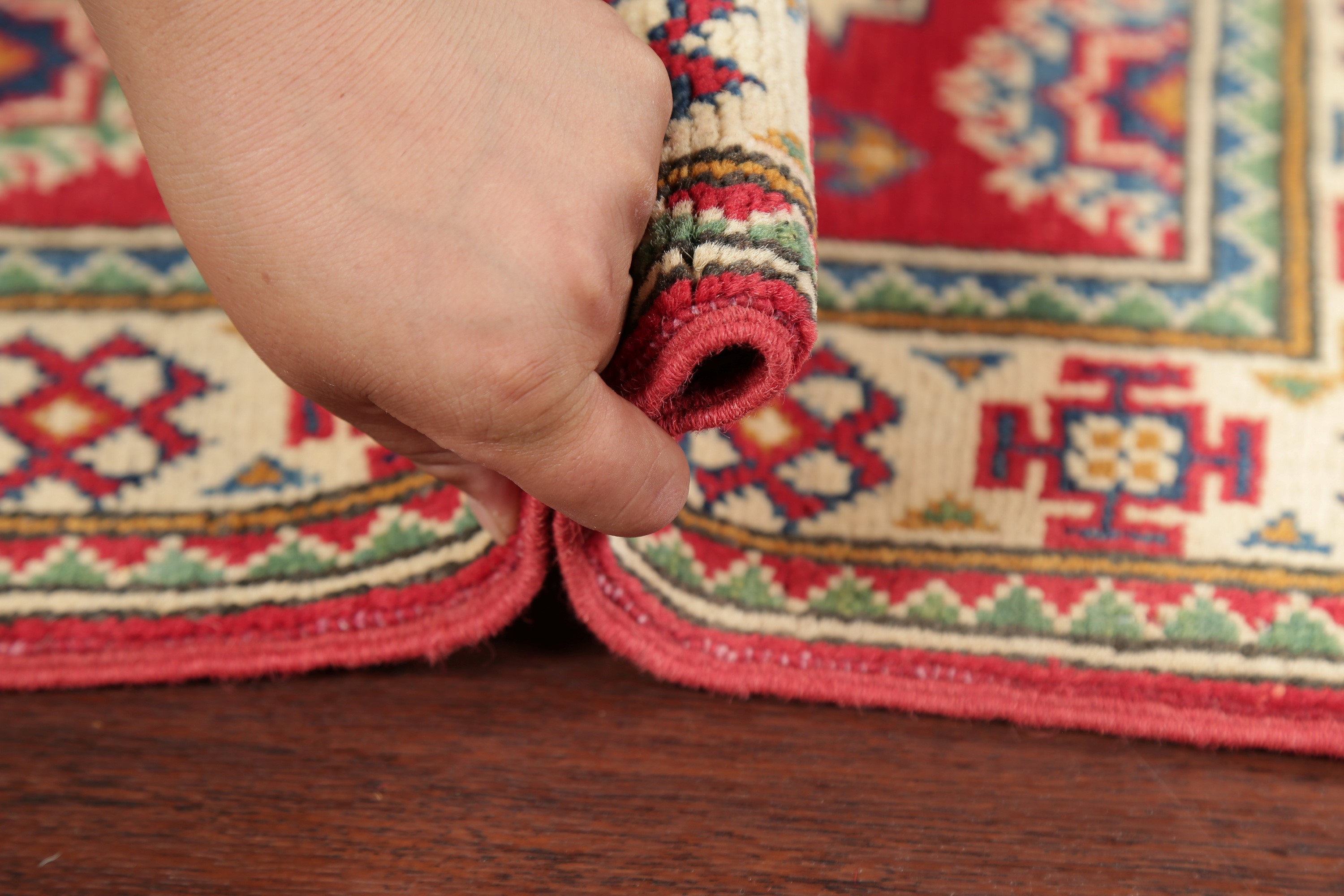 RED 2'x3' Super Kazak HandKnotted Wool Rug Geometric Oriental Kitchen
