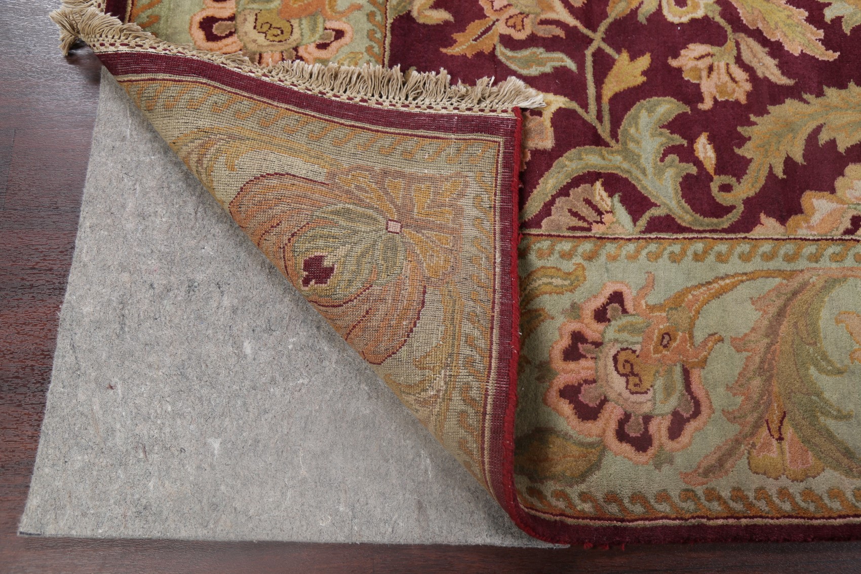 Burgundy/Green Assorted Oushak Floral Area Rug Wool Hand-Knotted