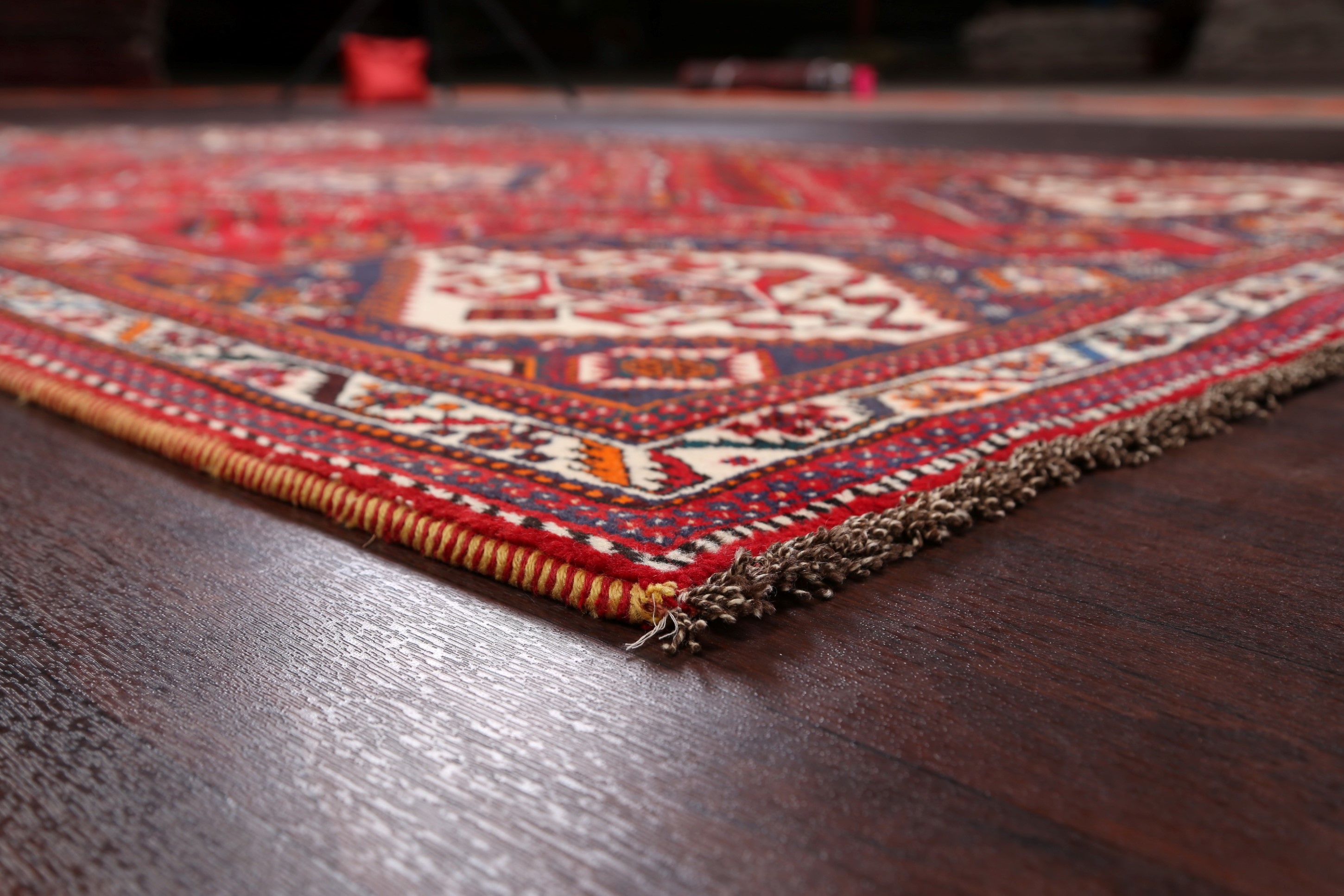 Vintage Geometric SouthWestern Abadeh Qashqai Area Rug Tribal Red/Navy