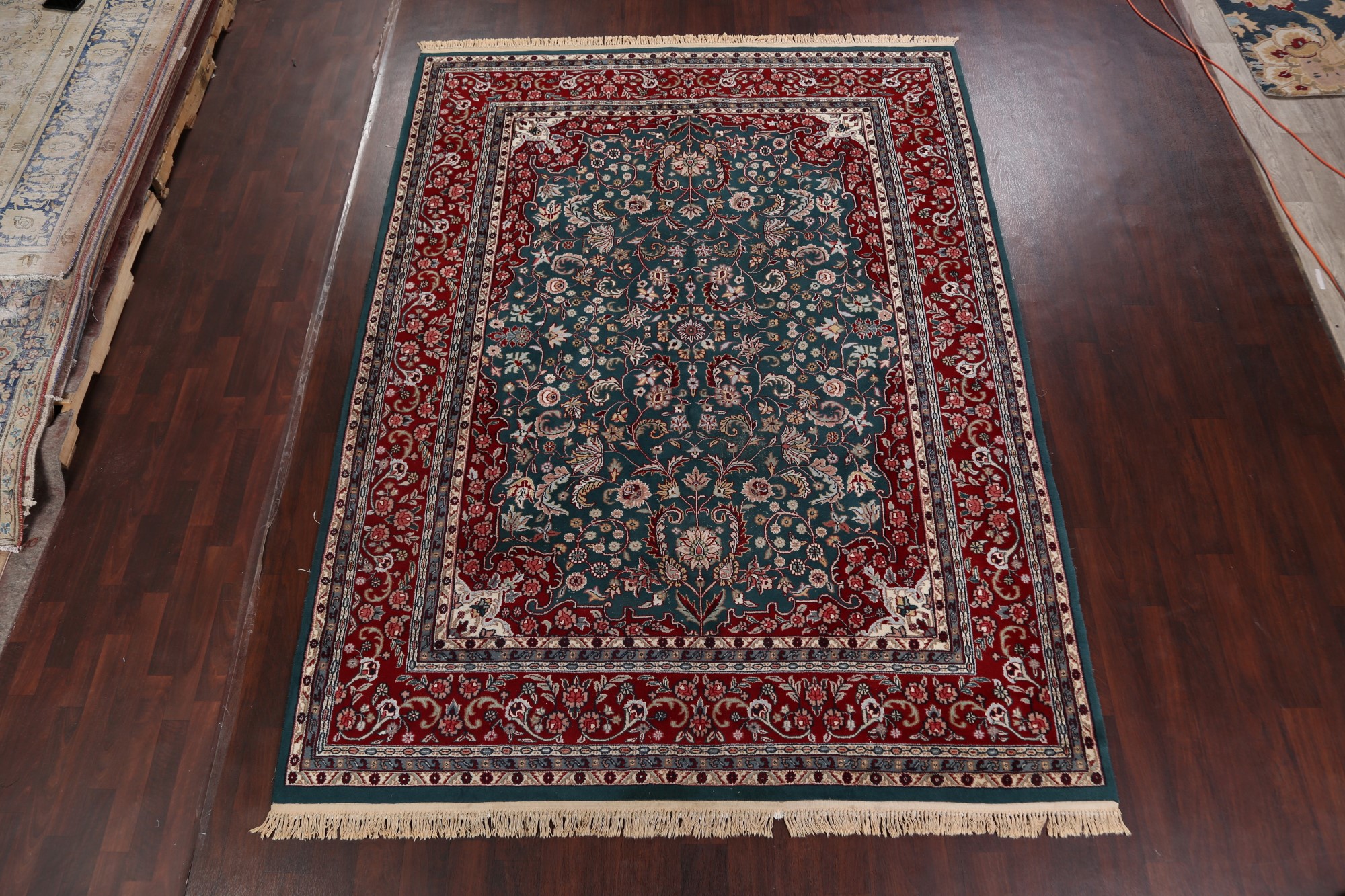 Traditional Floral 8x10 TEAL GREEN Aubusson Oriental Area Rug Hand