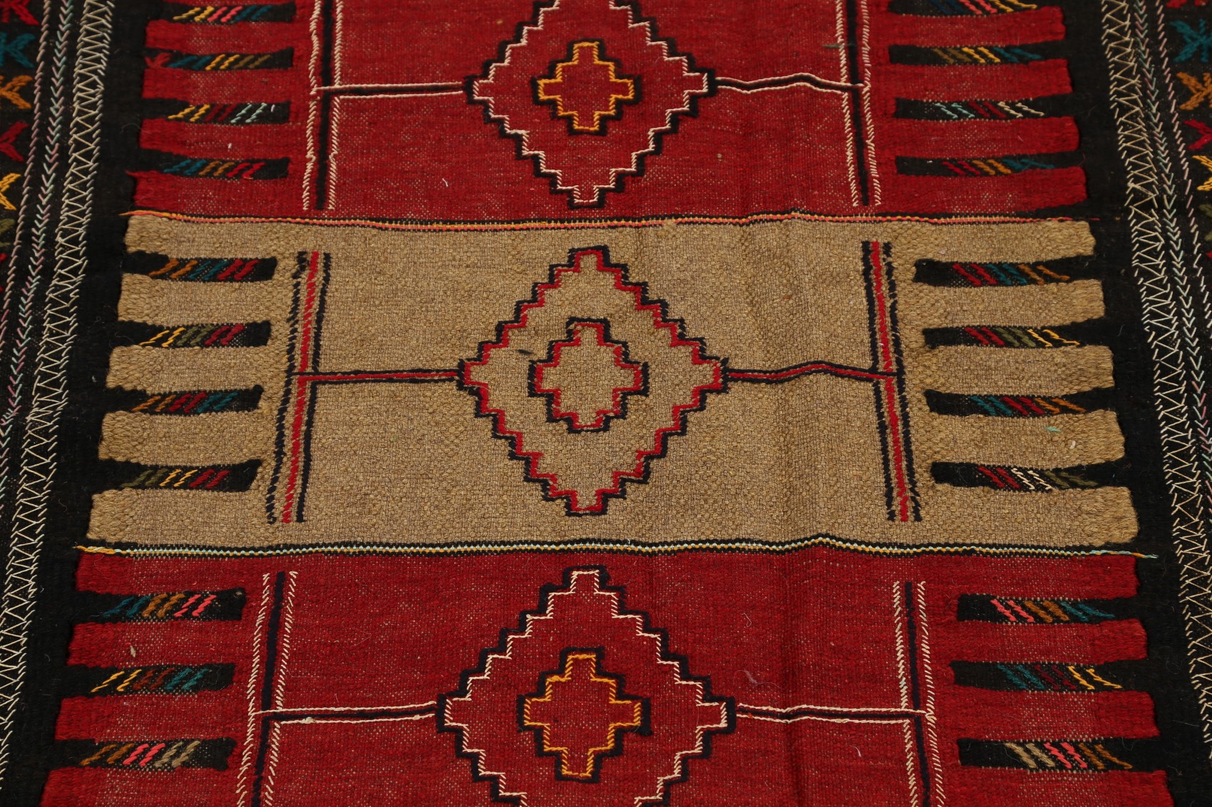 Geometric Kilim Brown/ Rust Oriental Area Rug For Kitchen Wool Hand
