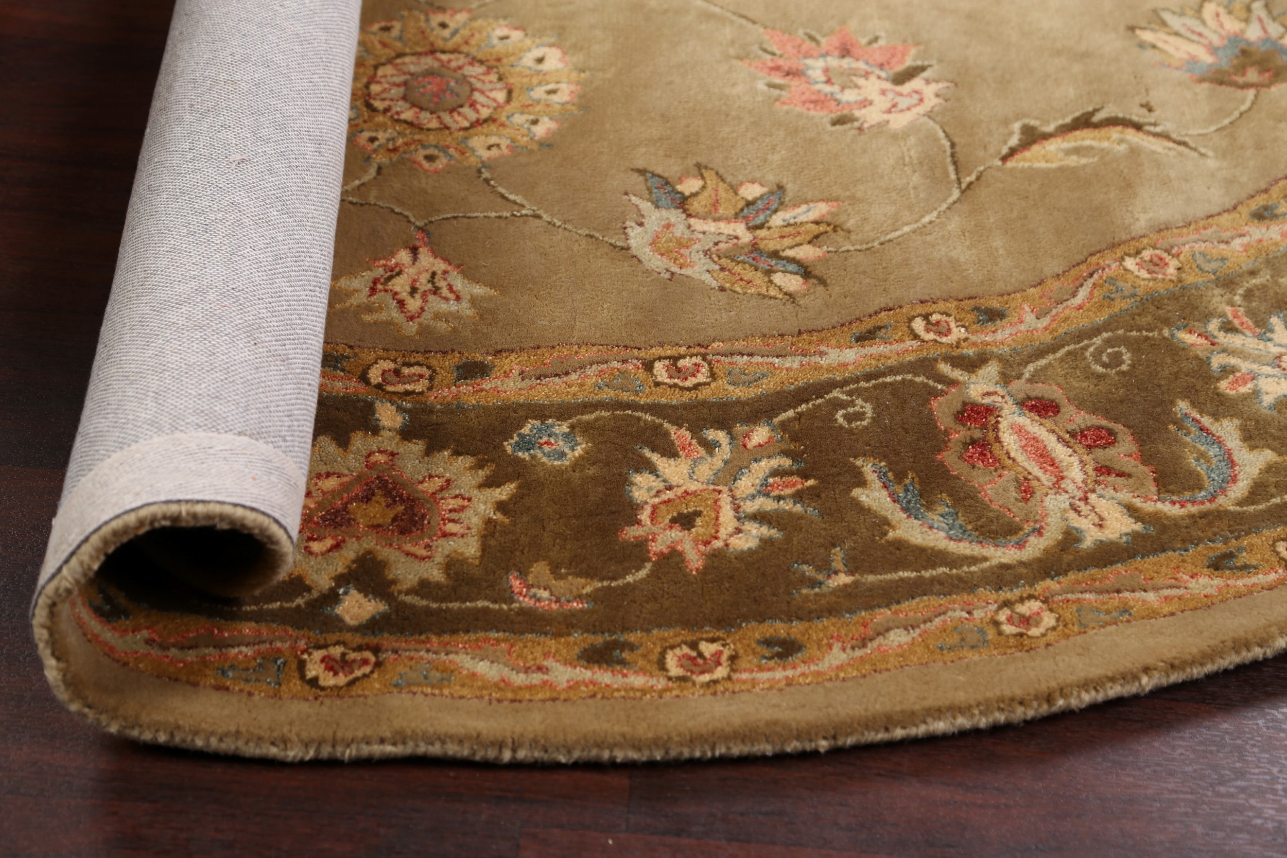 All-Over Floral 8 ft Round Green Agra Oriental Area Rug Hand-Tufted