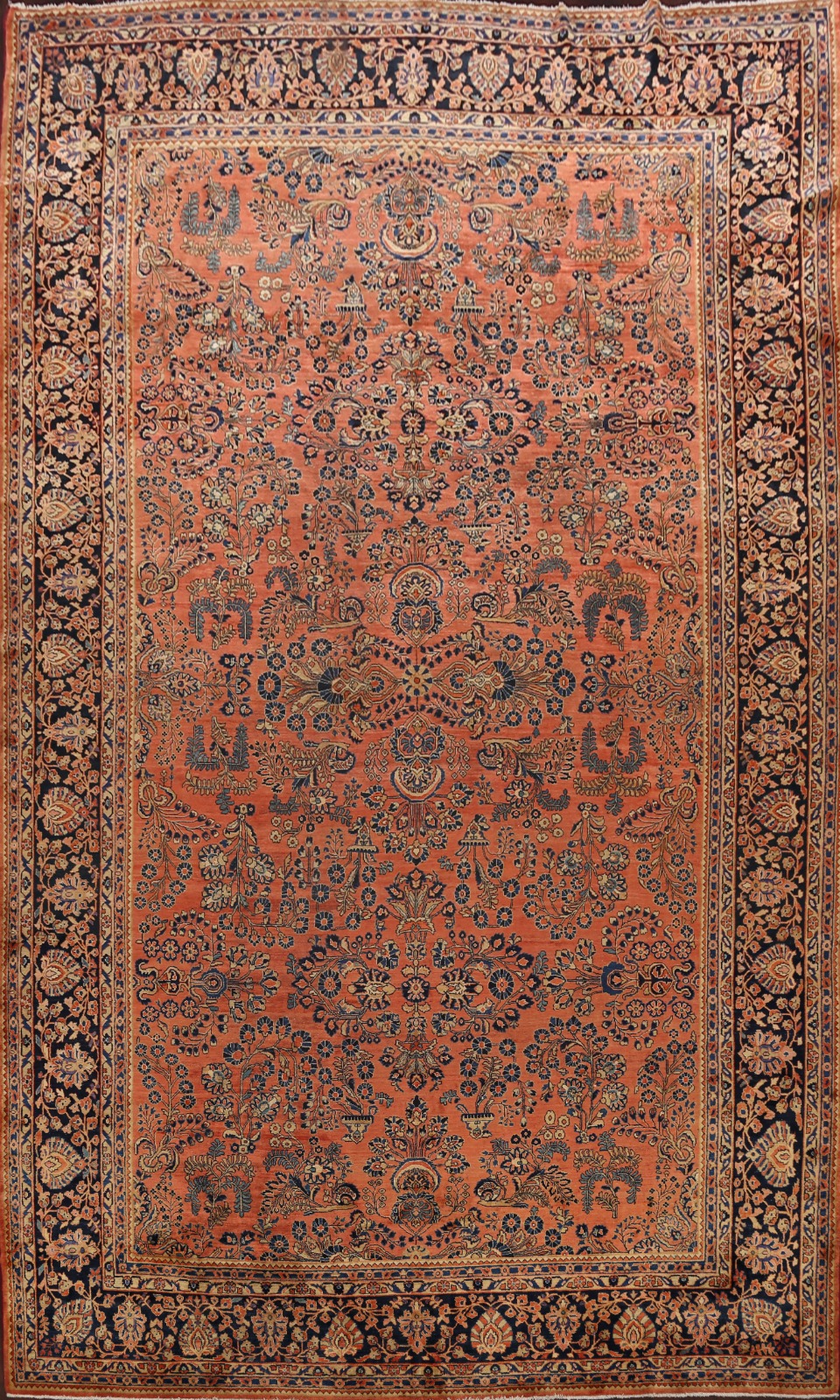 Antique Floral Vegetable Dye Sarouk Area Rug Hand Knotted Oversize Carpet 11x16 Ebay