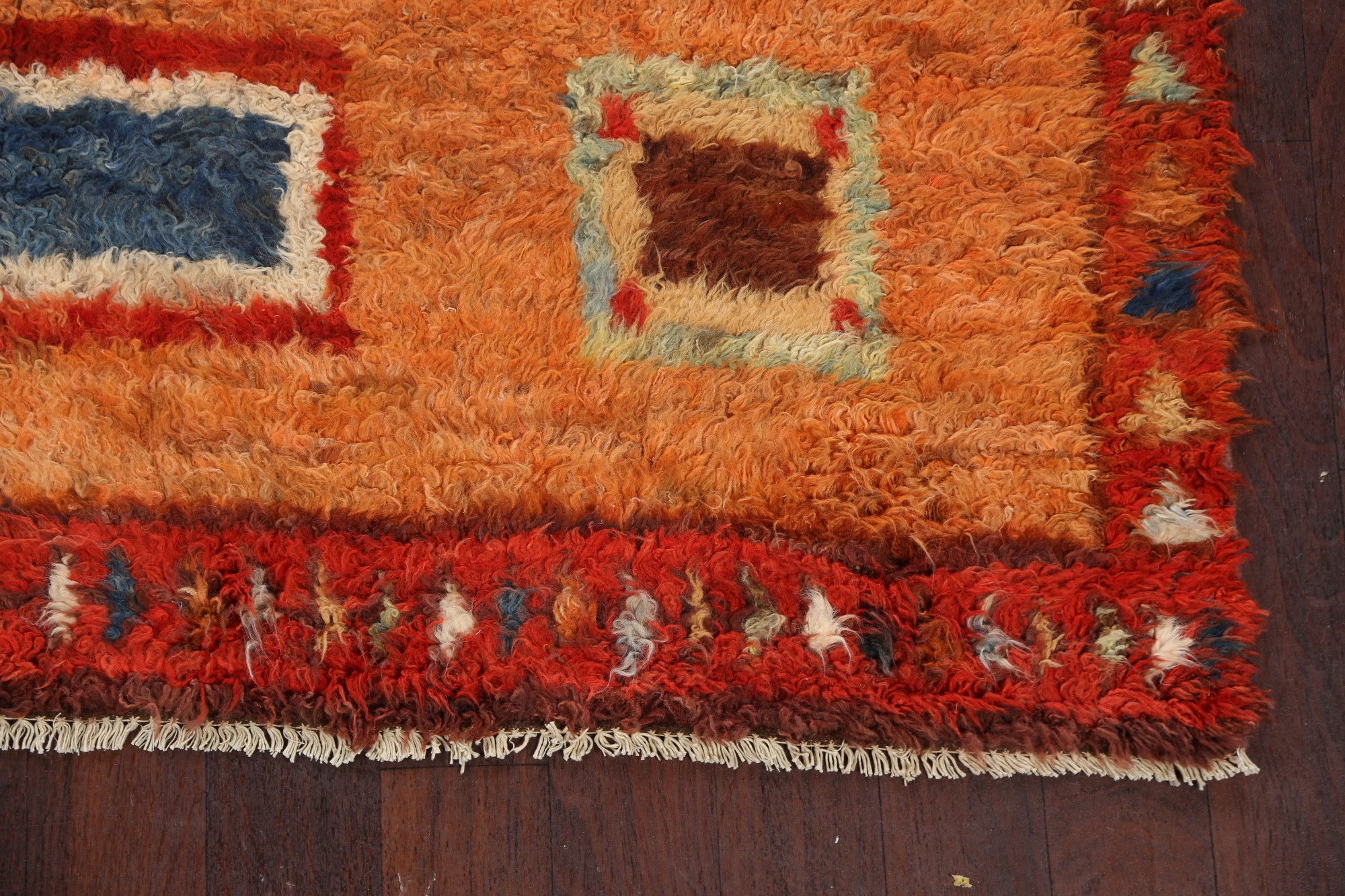 Thick-Plush Geometric Orange Moroccan Oriental Area Rug Hand-knotted ...