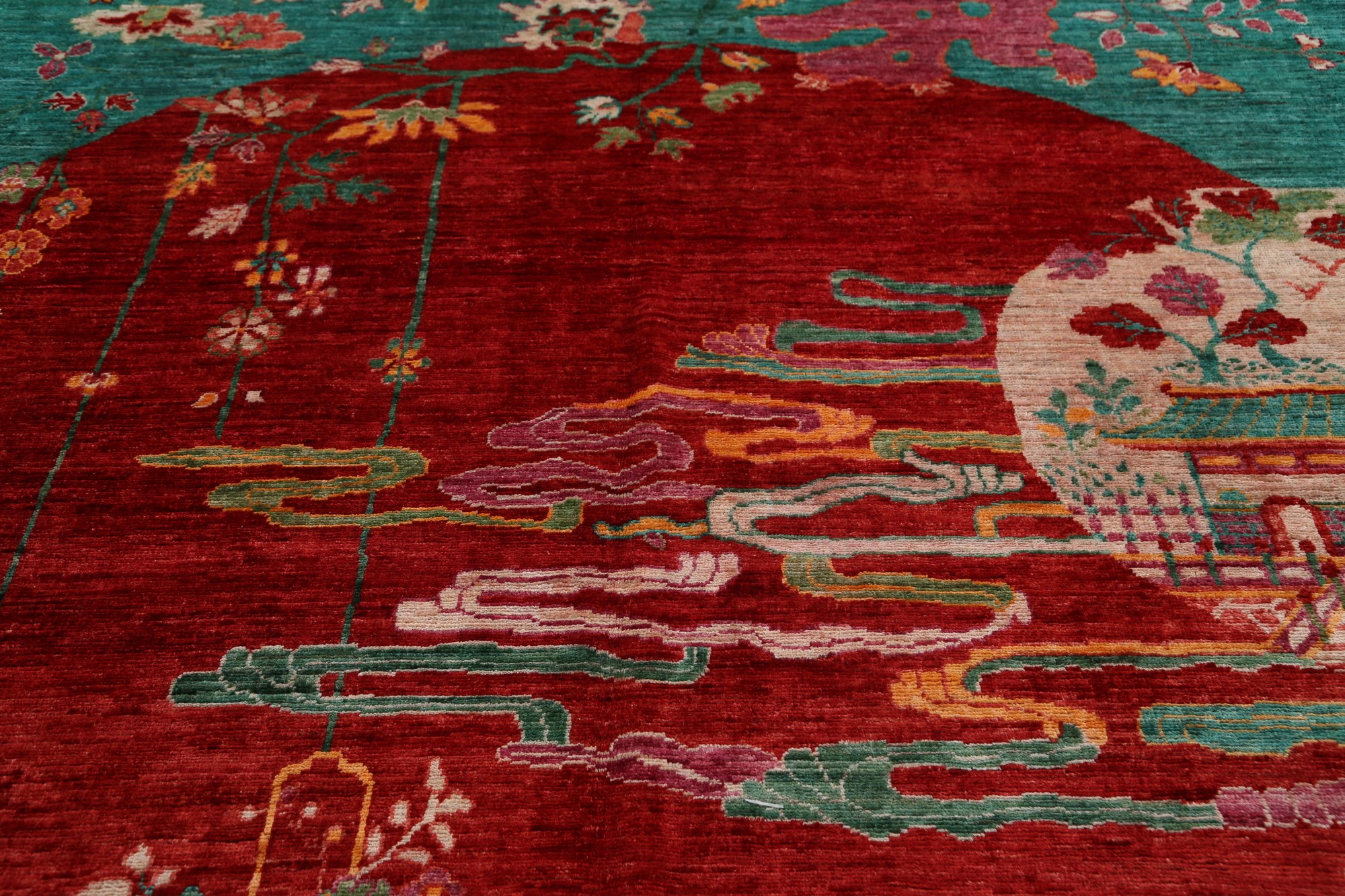 RED/TEAL 9x12 Pictorial Art Deco Nichols Chinese Oriental Area Rug Handknotted eBay