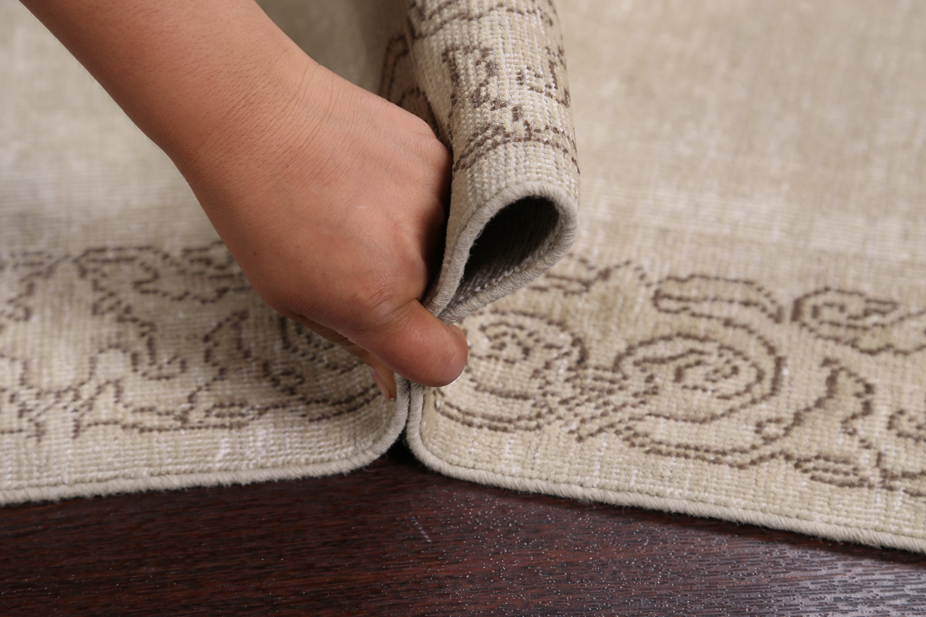 Traditional Vintage Distressed Handknotted Runner Rug Evenly Low Pile