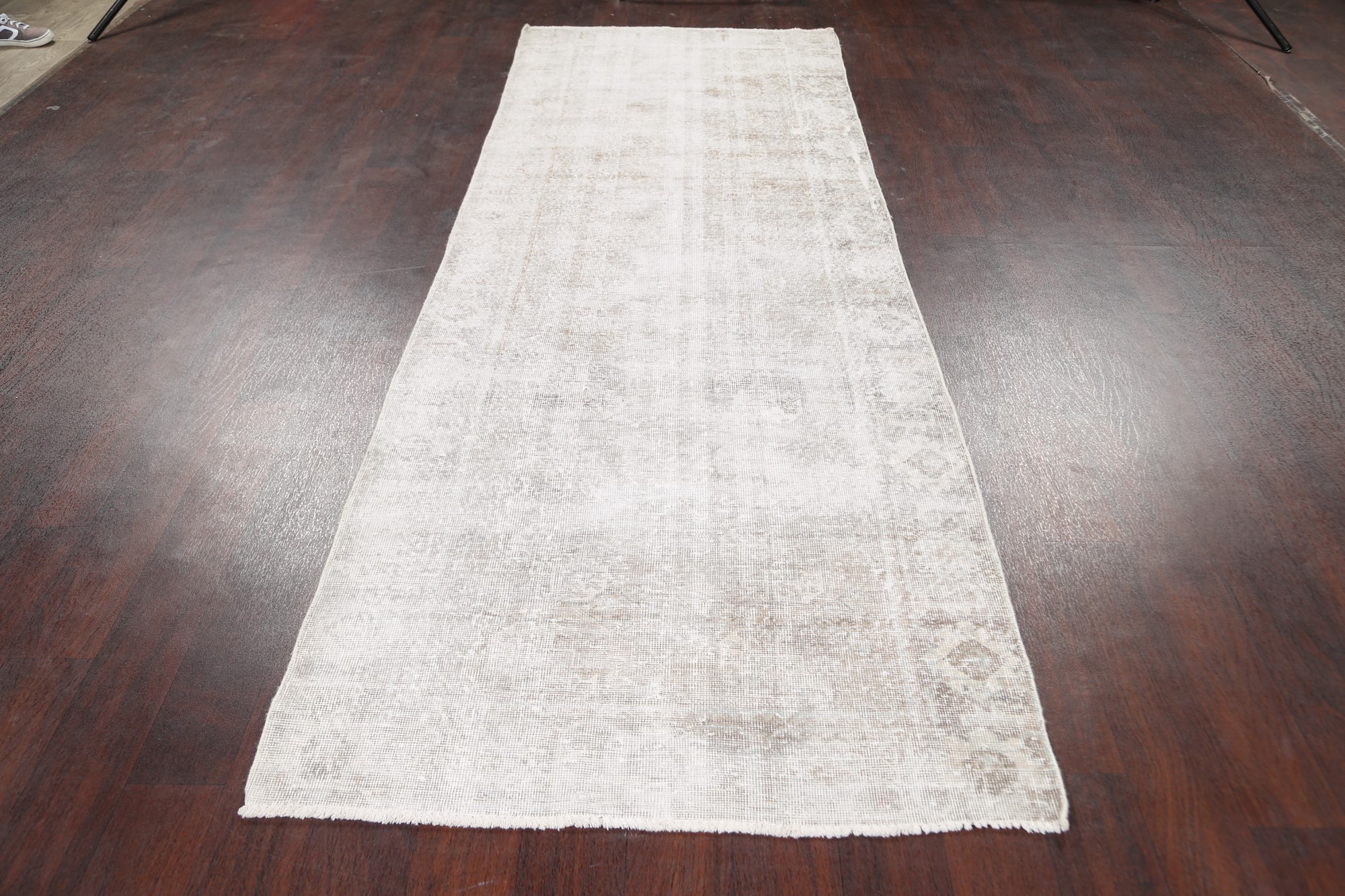 Muted SemiAntique Geometric Hamedan Distressed Handknotted Runner Rug