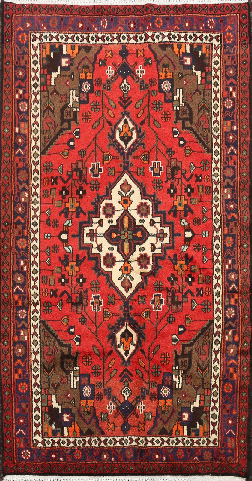 3'x5' Geometric Nomadic Hamedan RED Area Rug Hand-knotted Oriental Foyer  Carpet