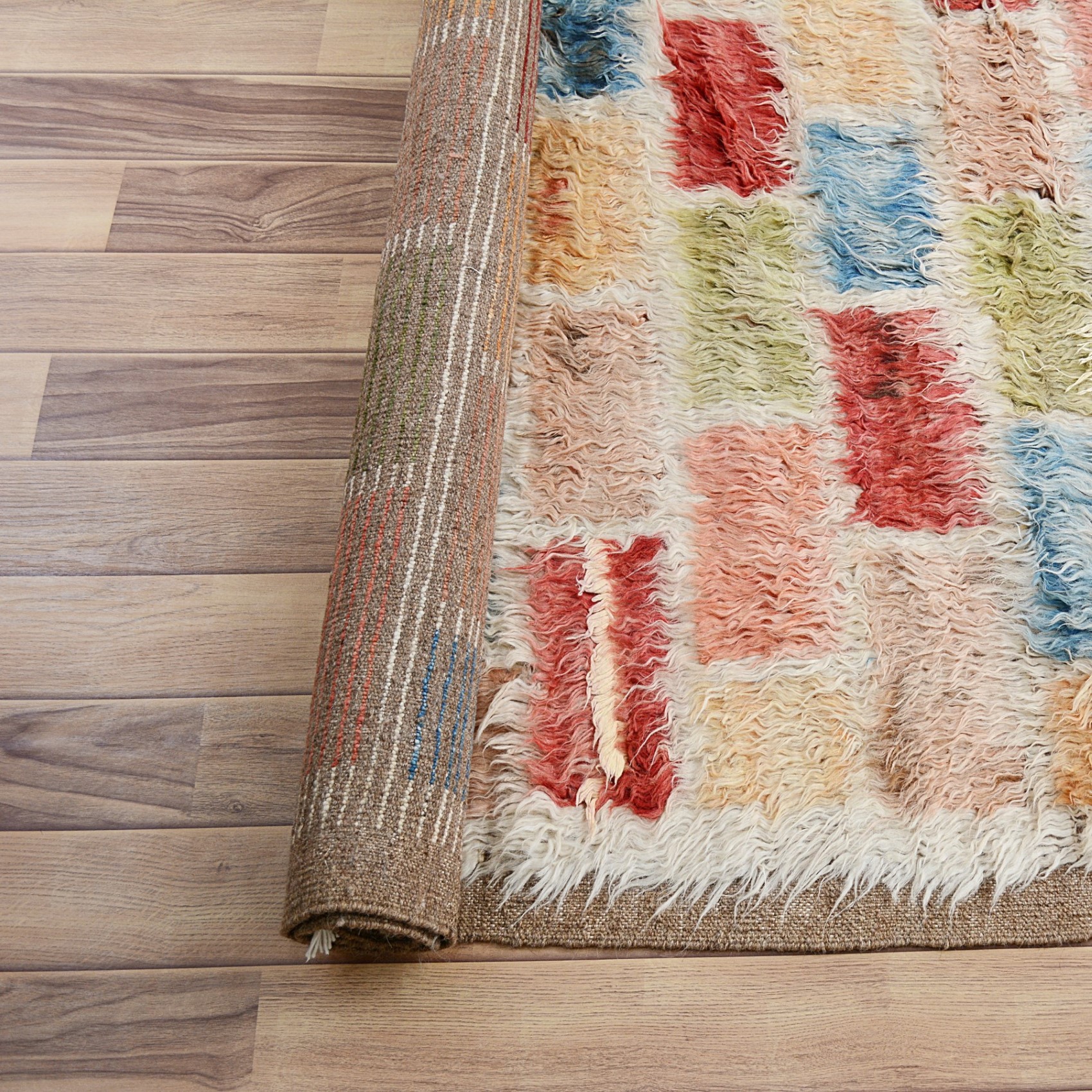 Modern Checkered Moroccan Shaggy Handmade Area Rug Wool