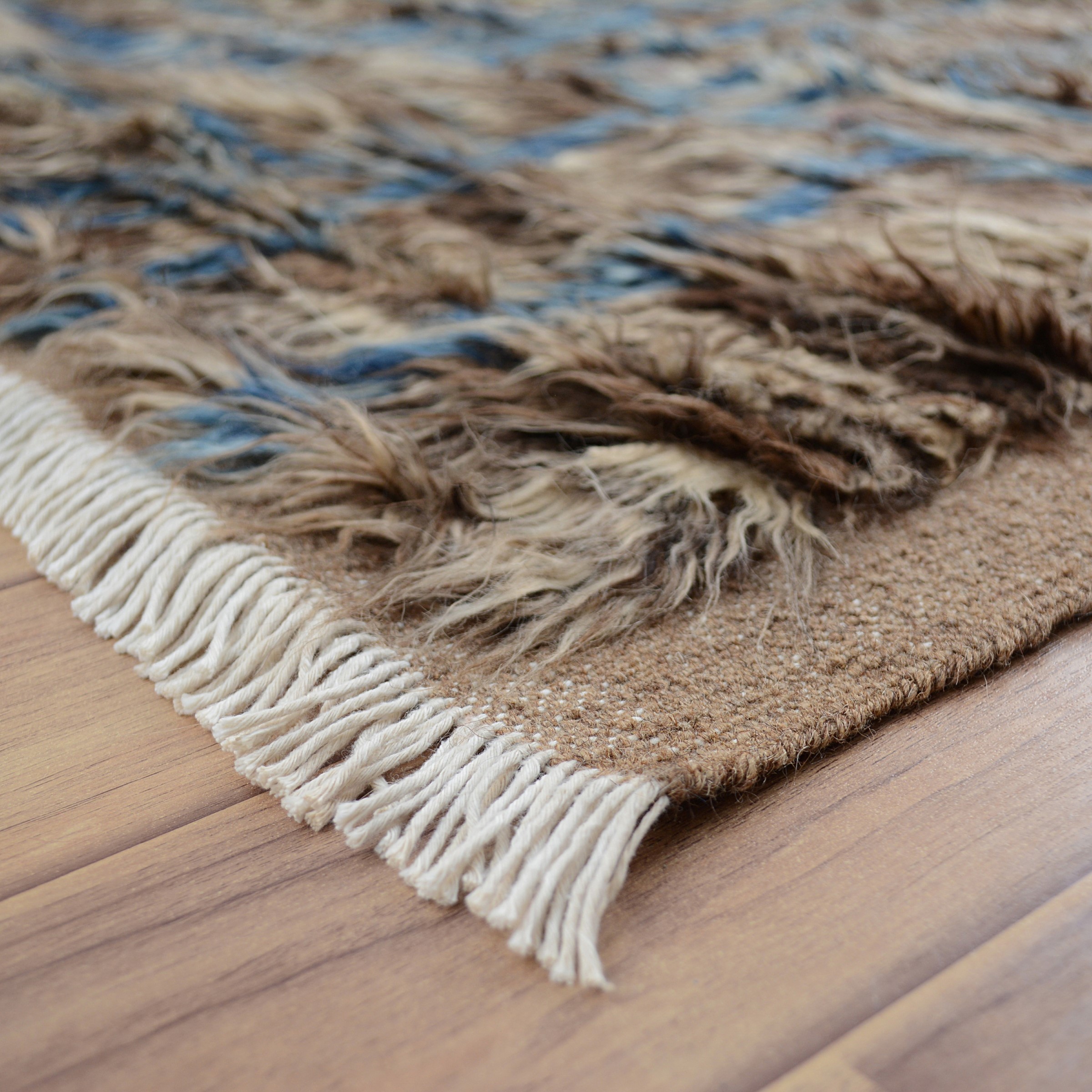Thick Plush Beige/Brown/Blue 6'x8' Shaggy Moroccan Area Rug Nomad-Weave