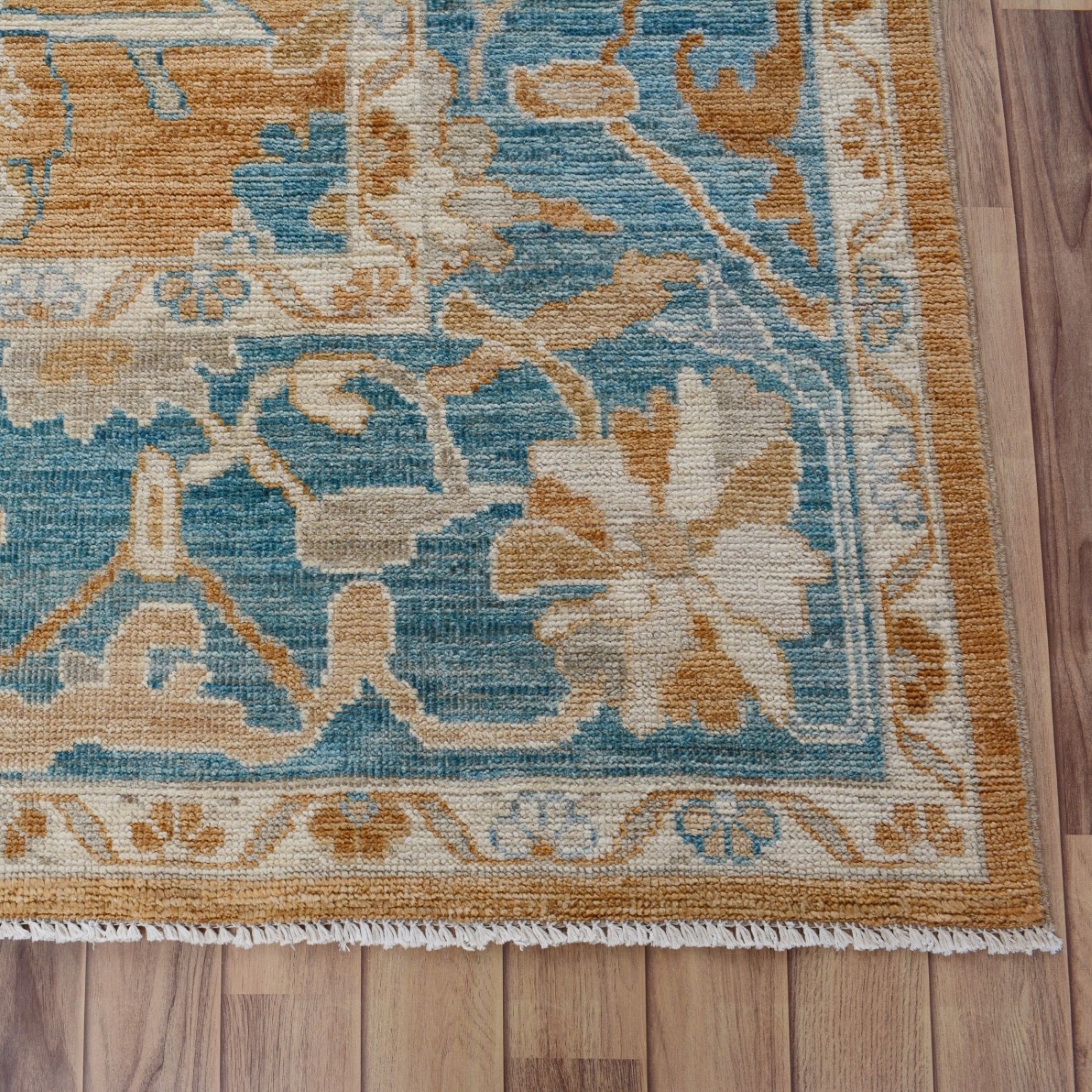 Vegetable Dye Brown/Blue Oushak Turkish Area Rug HandKnotted Antique