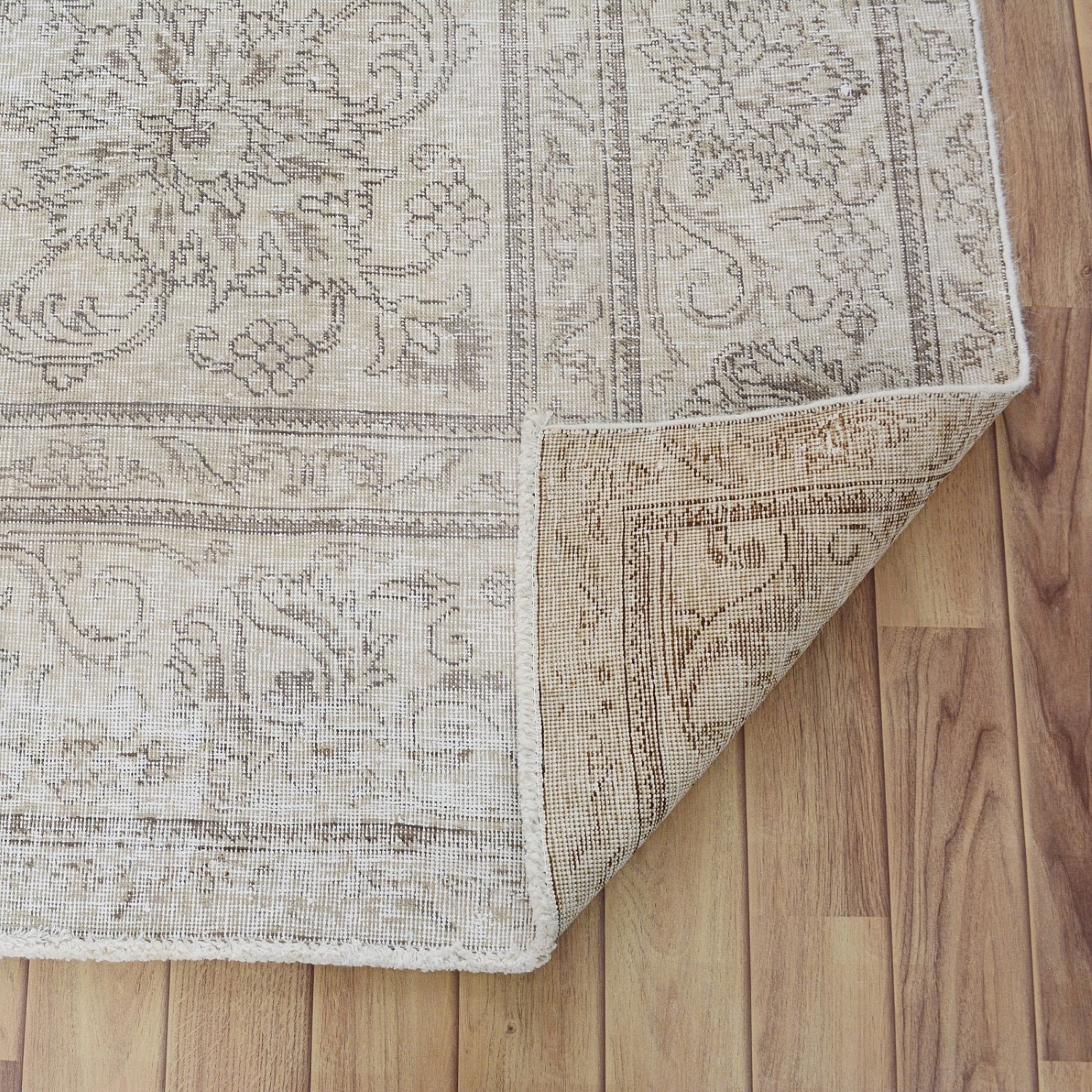 Antique All-Over Muted Evenly Worn Tebriz Beige Area Rug Distressed