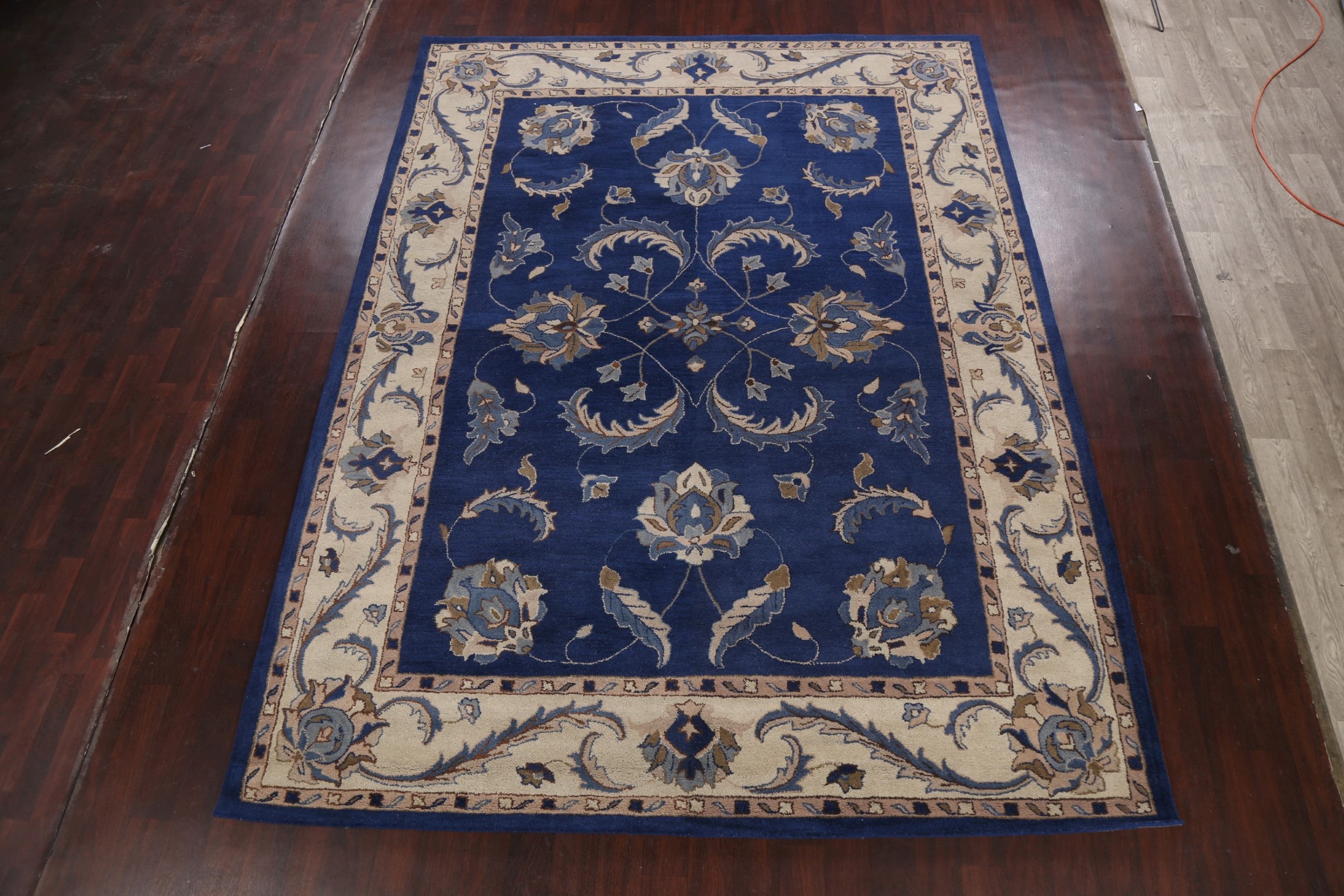 NAVY BLUE Floral Traditional Oriental Area Rug Hand-tufted Wool Carpet