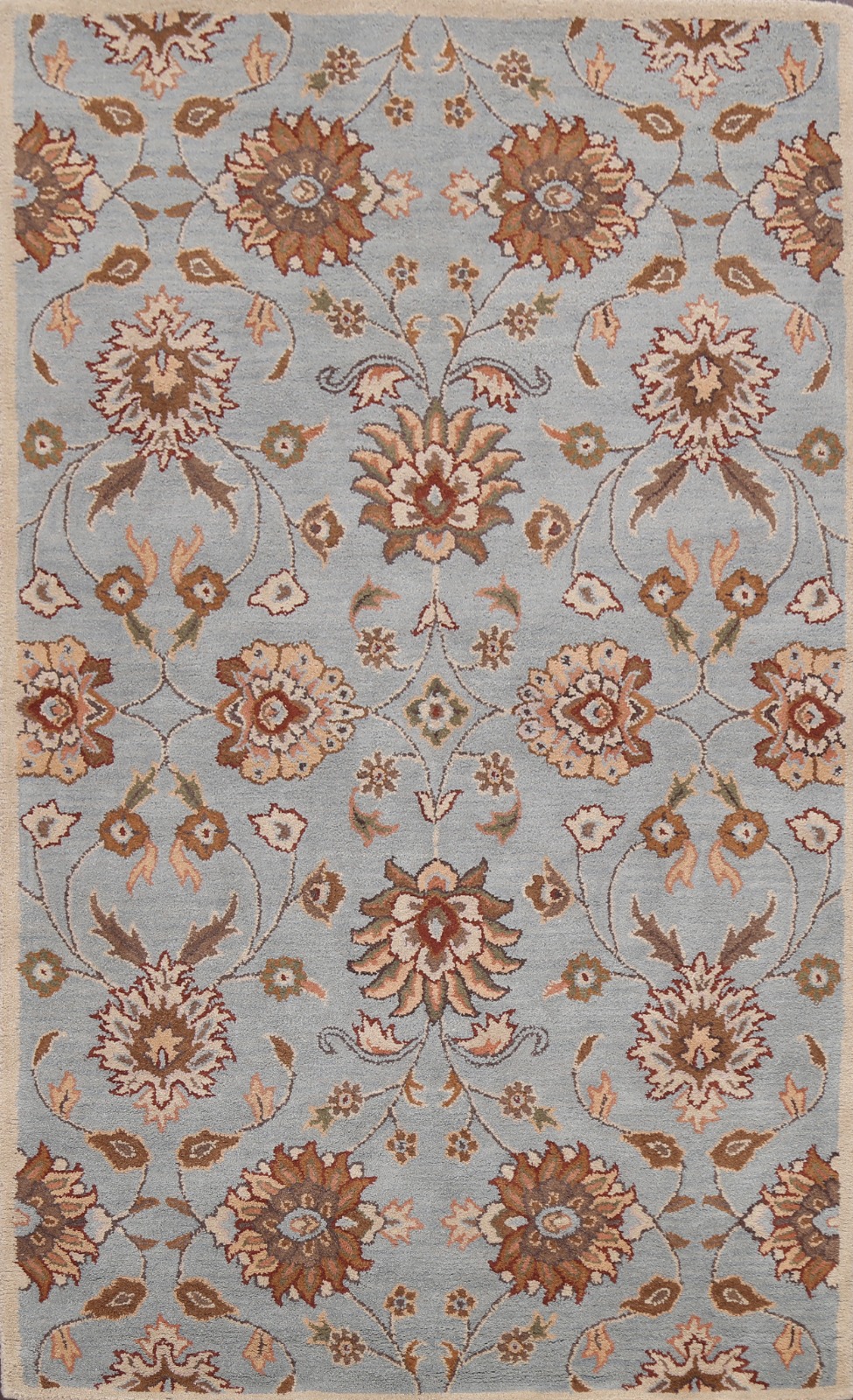 Light Blue Traditional Floral Oriental Area Rug Hand-Tufted Wool Carpet