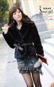 Deep V-Neck Rabbit Hair Coat with Belt Black