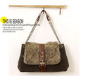 Chain Strap Fur Flap Buckled Dark Brown Suede Pyra