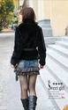 Deep V-Neck Rabbit Hair Coat with Belt Black