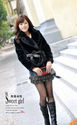 Deep V-Neck Rabbit Hair Coat with Belt Black