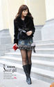 Deep V-Neck Rabbit Hair Coat with Belt Black