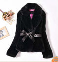 Deep V-Neck Rabbit Hair Coat with Belt Black