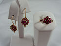 Vintage Rich Vibrant Red Ruby Flower Yellow Gold B