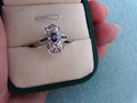 Vintage Blue Sapphire Diamond Solid 14K White Gold