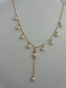 Pearl 14K Solid Yellow Gold Dangling Pearls Y Neck