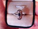 Vintage Blue Sapphire Diamond Solid 14K White Gold