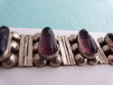 Carved Amethyst African Idols Silver Bracelet