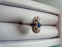 Vintage Blue Sapphire Diamond Solid 14K White Gold