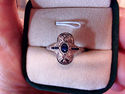 Vintage Blue Sapphire Diamond Solid 14K White Gold