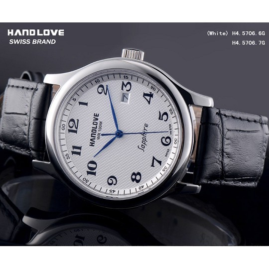 Handlove White Dial Imported Genuine Leather Men's