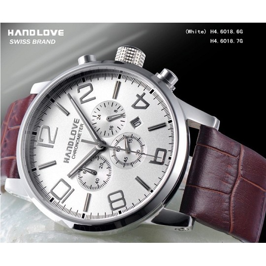 Handlove Professional White Dial Leather Men's Swi