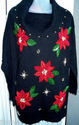 Sweater Black Cowl Collar Size M Poinsettas Holida