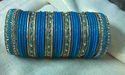 Indian Glass Lakh Bangle Set Ferozi Blue & Gold Sa