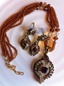 Indian Antique Locket Set Earrings Brown Kundan St