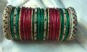 Indian Glass Lakh Bangle Red Green Golden  Party S