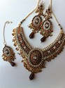 Indian Gold Platted Necklace Set Earrings Brown Ku