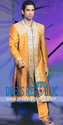 Pakistani Gold Self Textured Sherwani Embellishmen