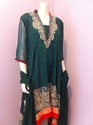 Pakistani Designer Dark Green Peach Pink Dull Gold