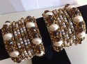 Glass Steel Pearl Bangle Set Brown Off White Combi