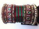 Antique Multi Shaded Colored Bangle 2 Sets Glass K