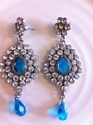 Indian Silver Kundan Style Blue Stone Earrings Sal