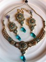 Indian Antique Necklace Earrings Set Kundan Blue S