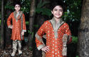 Indian Kid's Sherwani Kurta Orange Silk Banarasi B