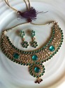 Indian Gold Platted Necklace Set Green Turquise Ea